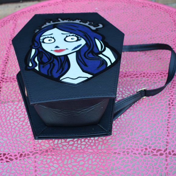 new Corpse Bride Emily LARGE 3D HOLOGRAPHIC Leather Large Coffin BAG Backpack - Picture 10 of 13